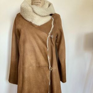 Original factory production sample shearling coat.